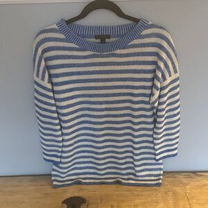 J. Crew Blue and Cream Striped Linen Sweater